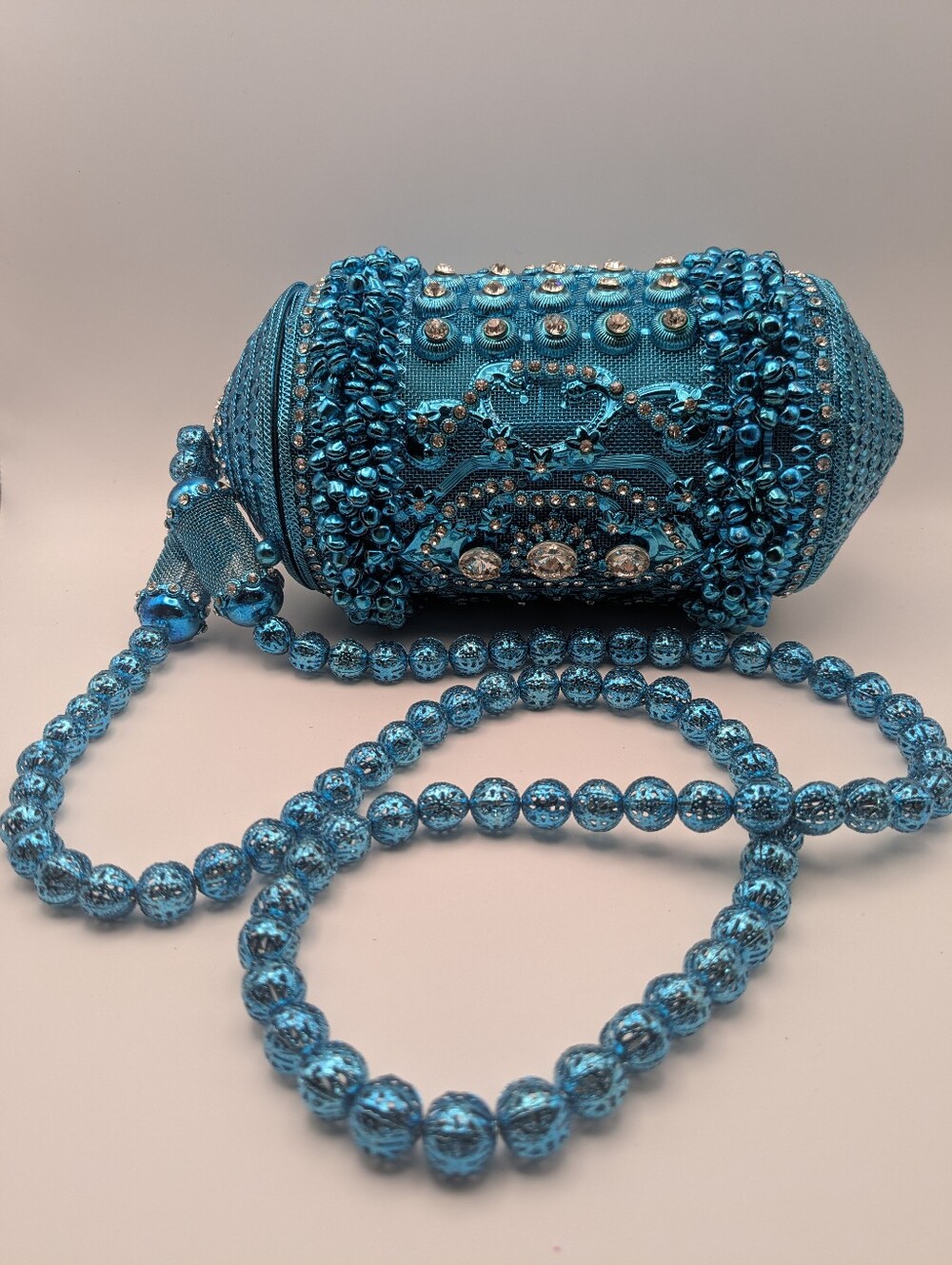 Embellished Metallic Turquoise Beaded Shoulder Bag